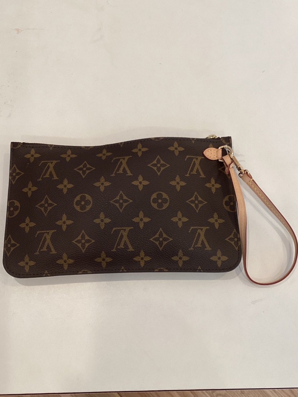Louis Vuitton Monogram Canvas Wristlet Pouch - Brown with Tan Trim
